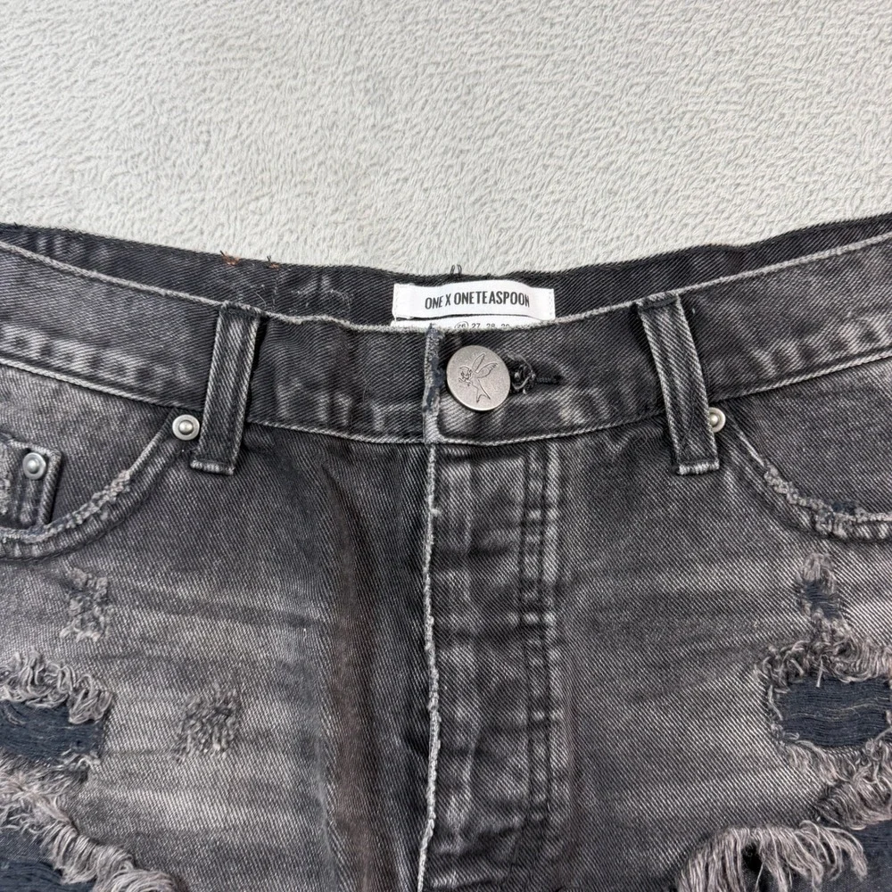 One Teaspoon Rollers Denim Shorts Women 26 Black Distressed Frayed‎ Raw Hem